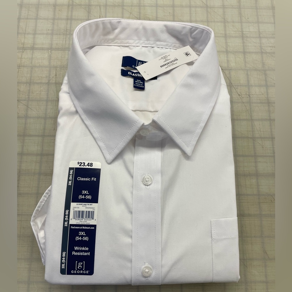 George Men's Solid White Long Sleeve Dress Shirt Size 3XL “ Classic Fit”